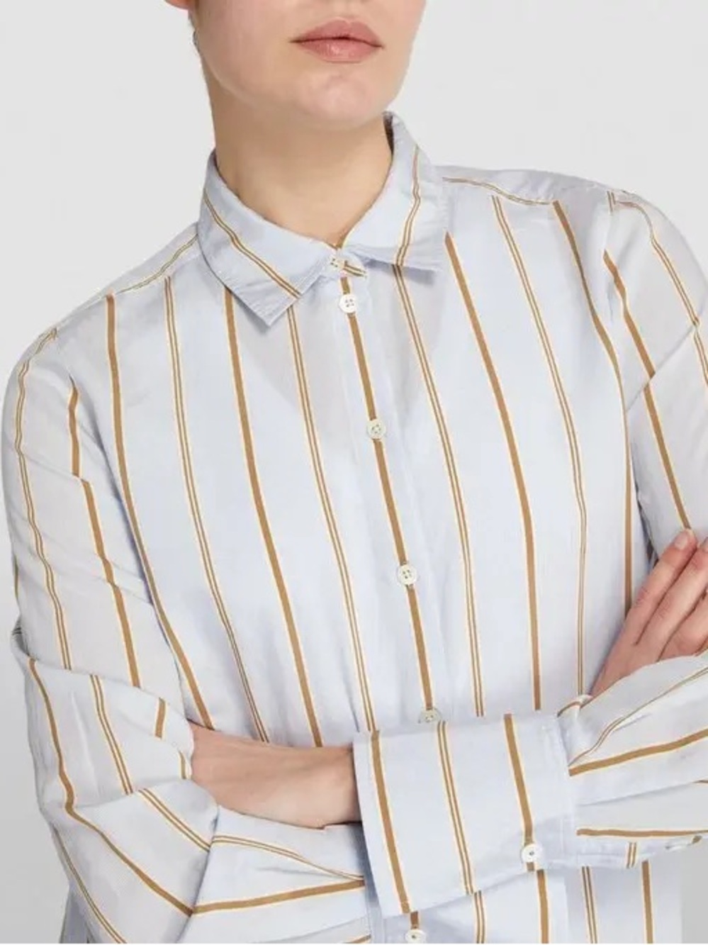 ME+EM Light Blue Shirt with Tan Vertical Stripes